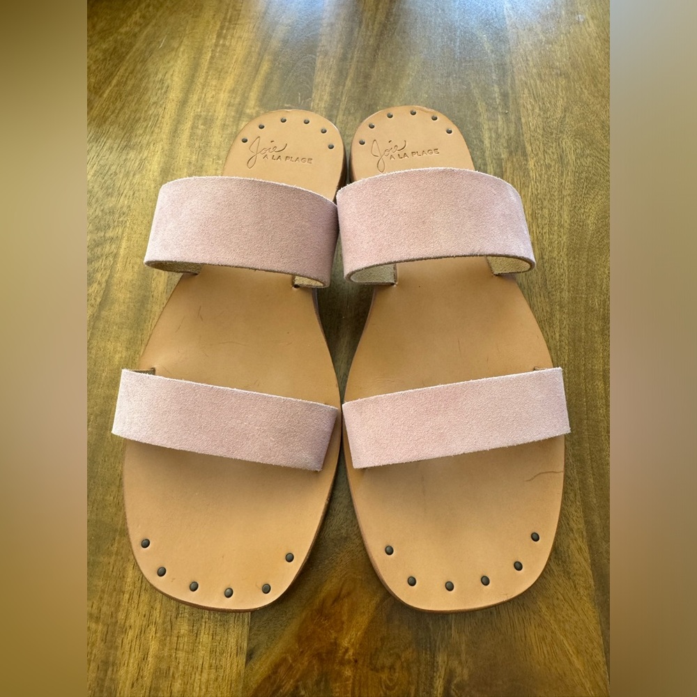 Joie pink suede leather double band flat sandals women’s size 8‎